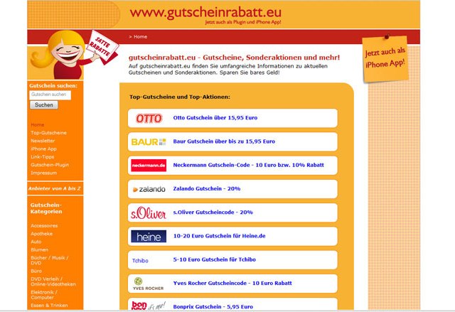 Die Webseite gutscheinrabatte.eu bietet viele Rabatt-Gutscheine an