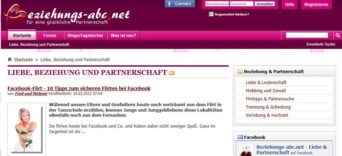 Die Webseite beziehungs-abc.net liefert Tipps rund Beziehung und Partnerschaft