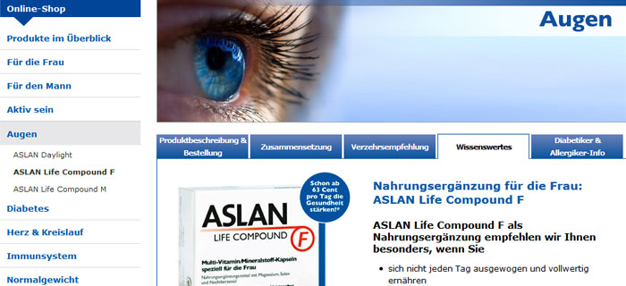 ASLAN Nahrungsergänzungsmittel für die Augen