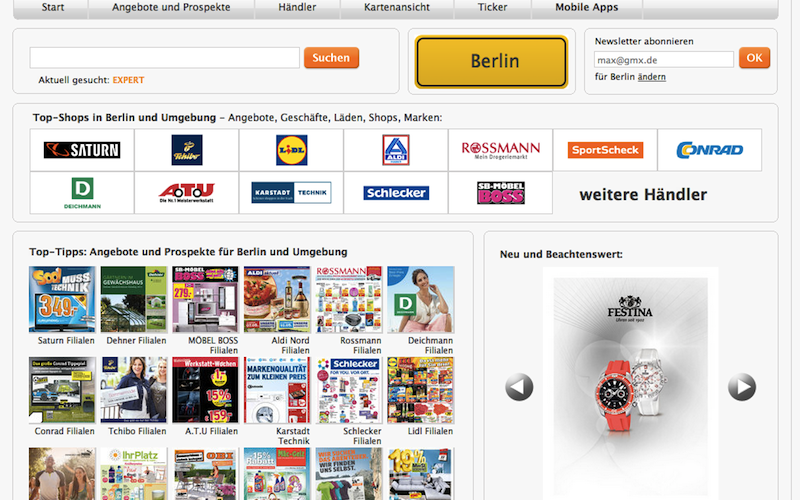 Screenshot der Website Meinprospekt.de