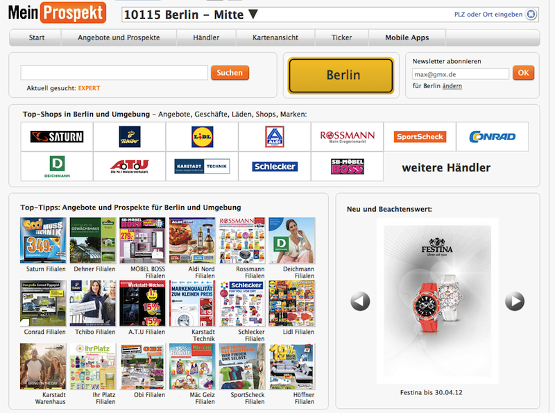 Screenshot der Website Meinprospekt.de